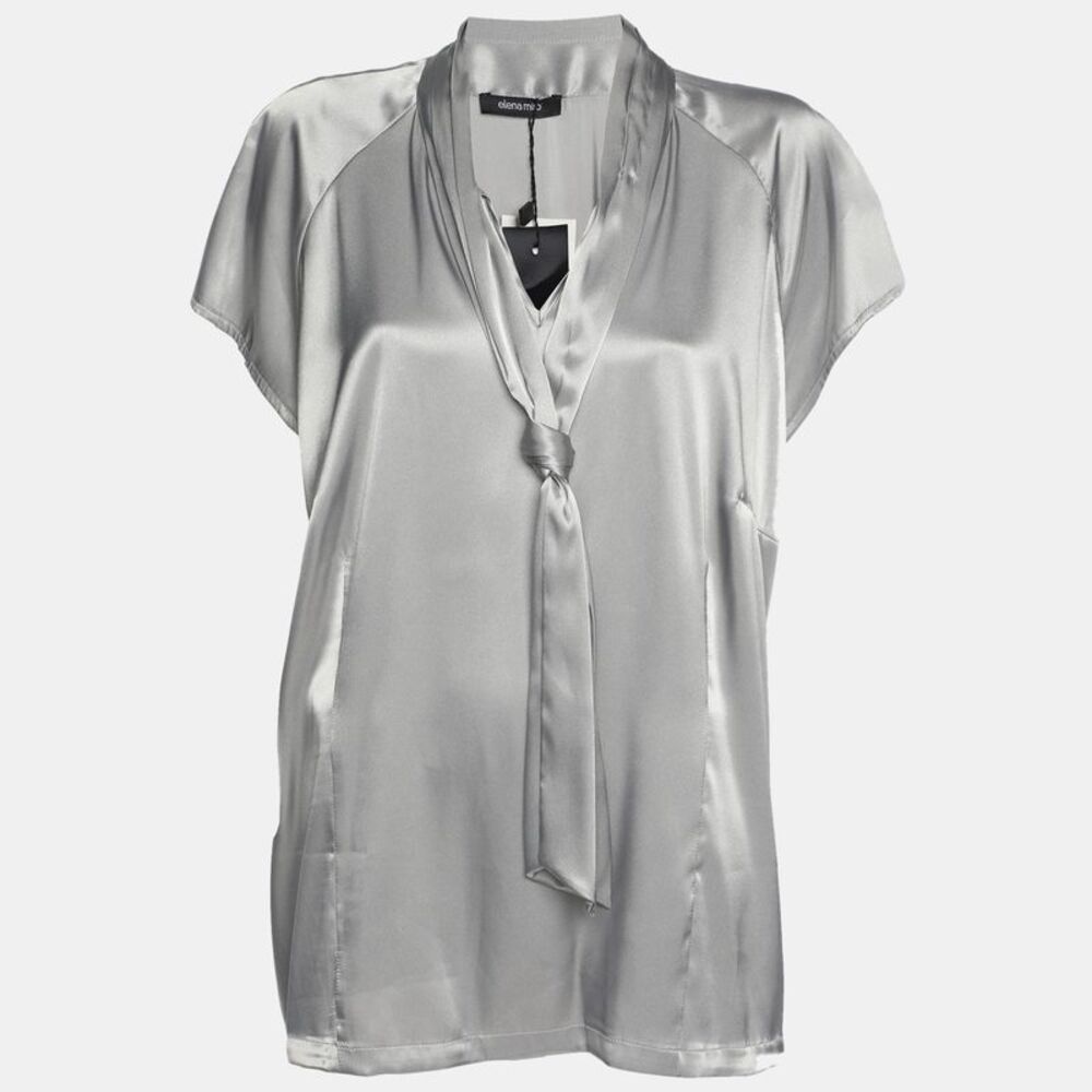 Elena Miro Grey Stretch Satin Neck Tie Tops Xxl